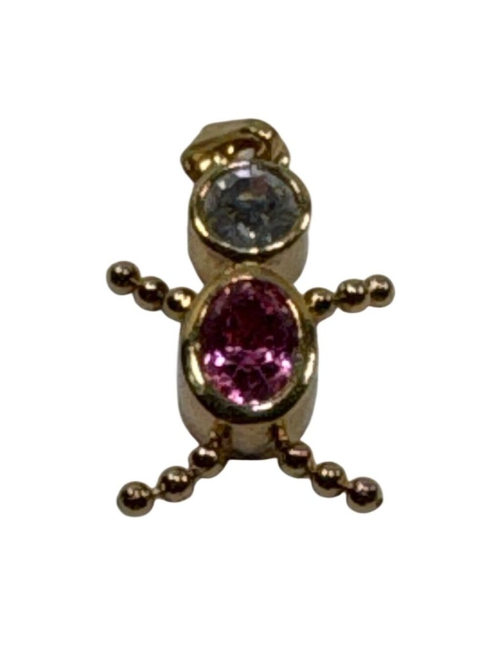 Gold-Tone Child Pendant Necklace Charm With Pink & Clear Stones